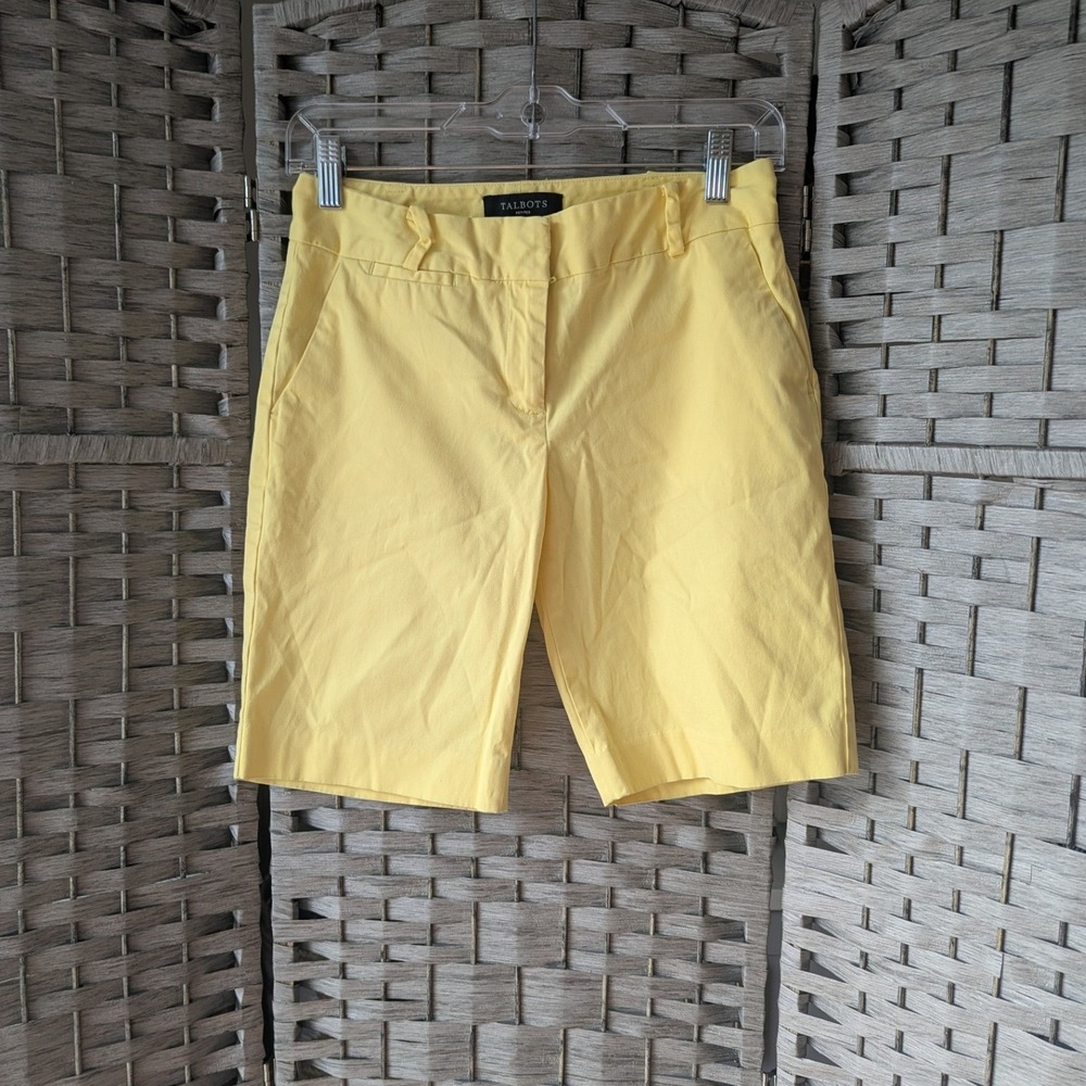 Talbots Bermuda Shorts Sunny Yellow Low Rise Cotton Blend Sz 0P Bright Preppy